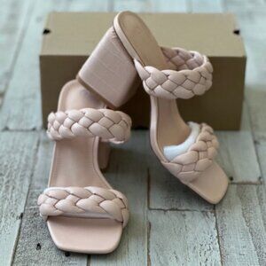 Size 7 Mskilder Womens Braided Heeled Sandals Strappy Slip on NEW Beige